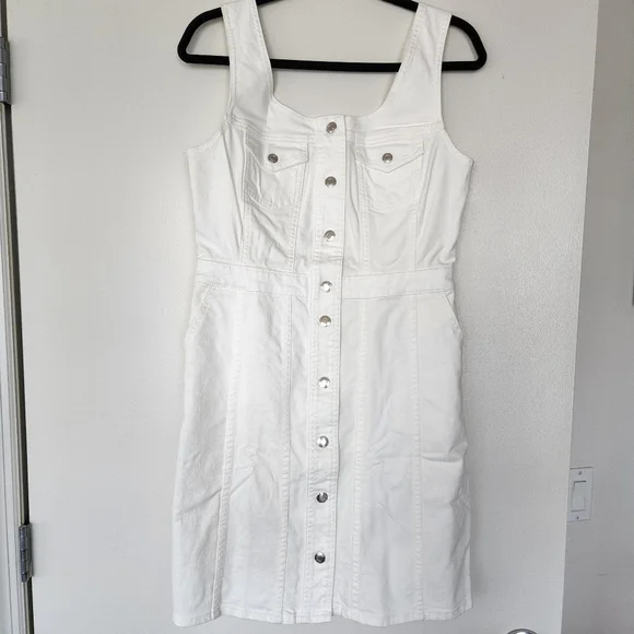j crew sleeveless denim dress White Denim Shift Dress For Women